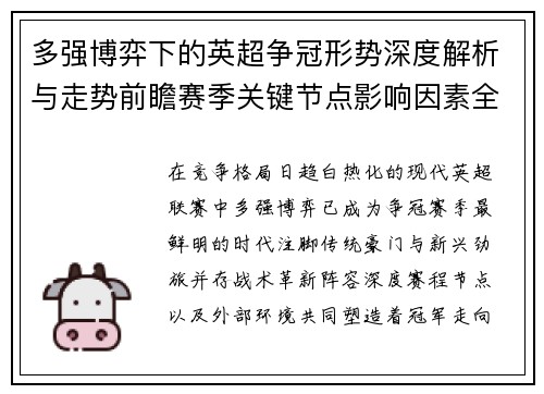 多强博弈下的英超争冠形势深度解析与走势前瞻赛季关键节点影响因素全解 多强博弈下的英超争冠形势深度解析与走势前瞻赛季关键节点影响因素全解